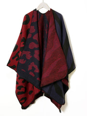 Leopard and zebra print color-blocking acrylic shawl Sai Feel