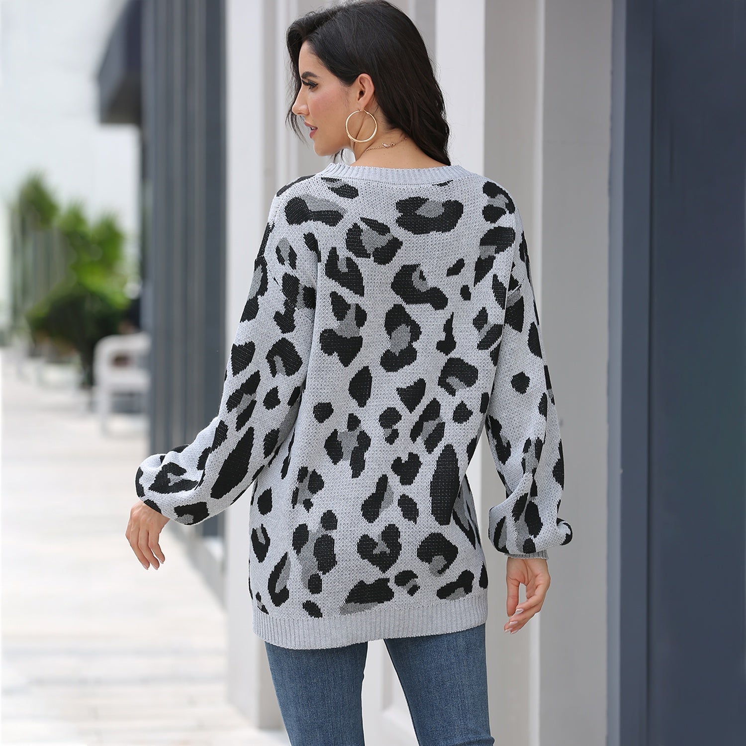 Leopard drop shoulder pullover sweater Sai Feel