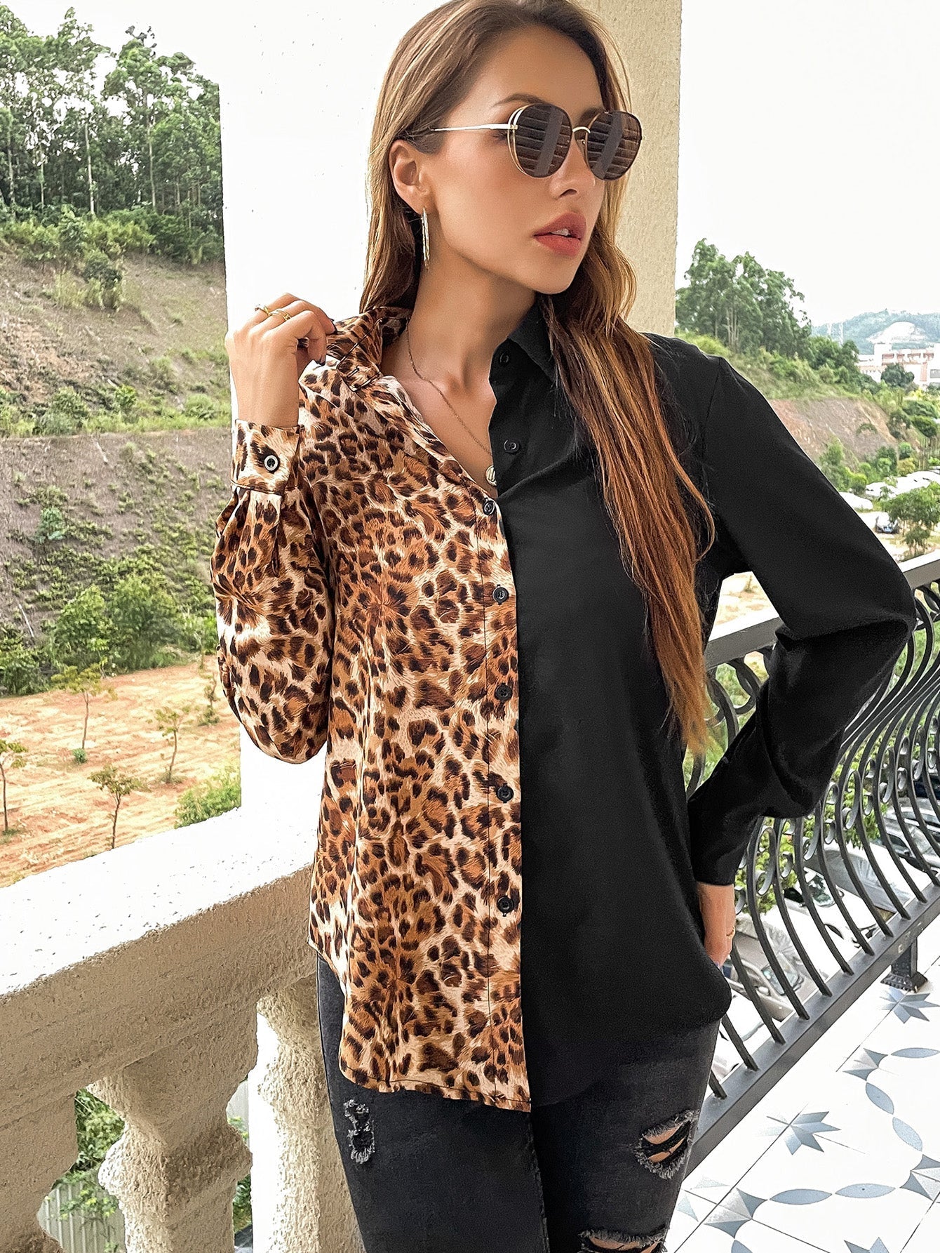 Leopard print black shirt Sai Feel