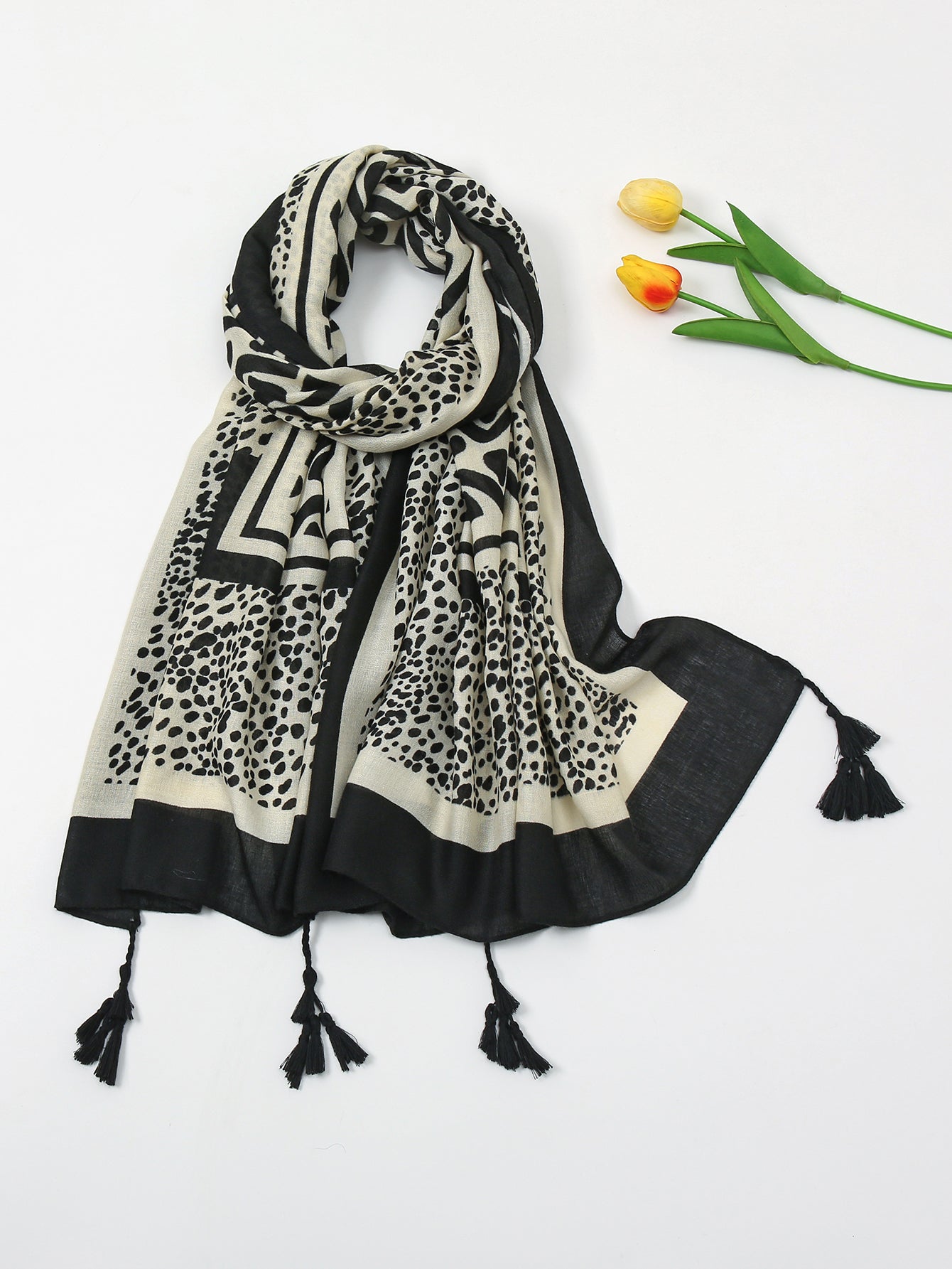 Leopard print fringed scarf Sai Feel