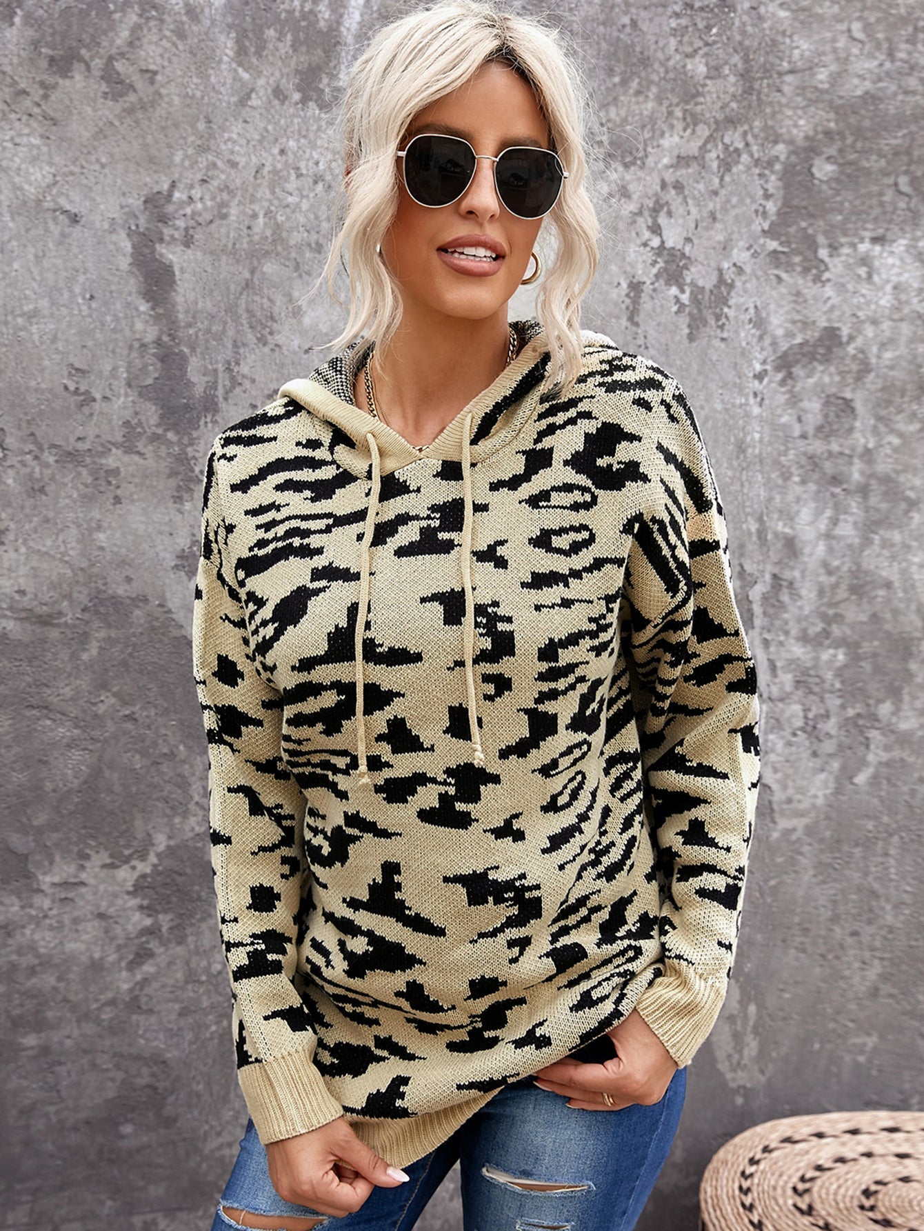 Leopard printed fashion hooded long sleeve sweaters Sai Feel