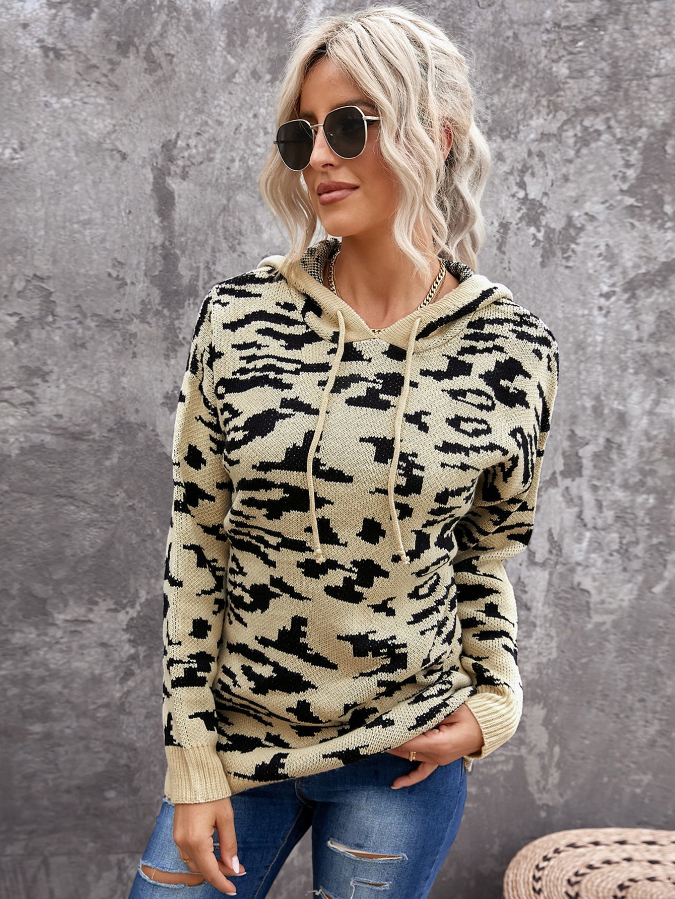 Leopard printed fashion hooded long sleeve sweaters Sai Feel