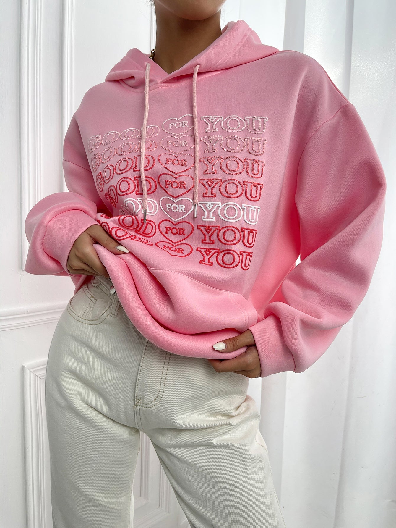 Letter Graphic Drop Shoulder Hoodie Sai Feel