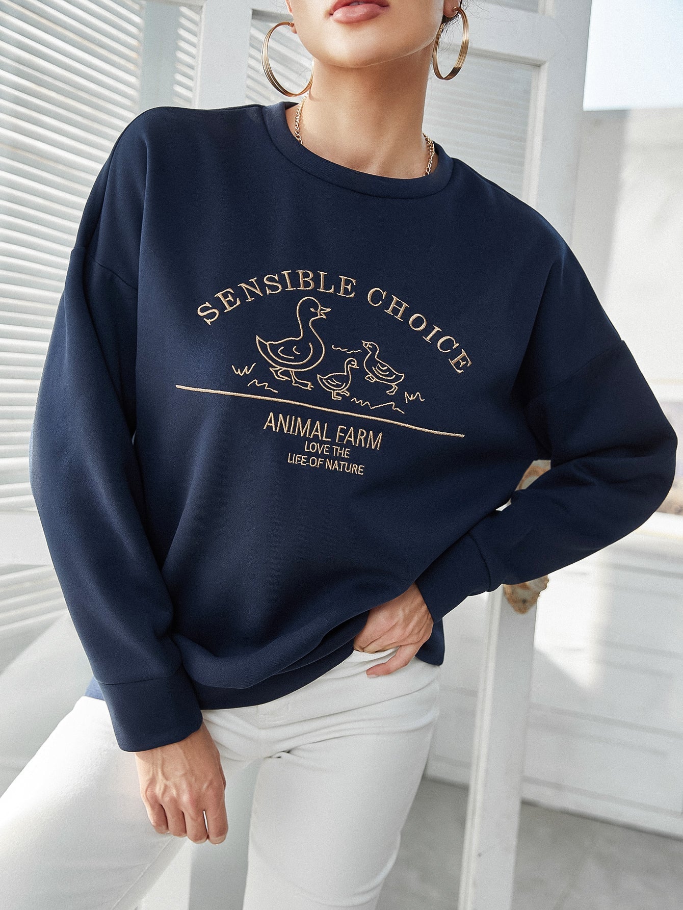 Letter Graphic Drop Shoulder Sweatshirt Sai Feel