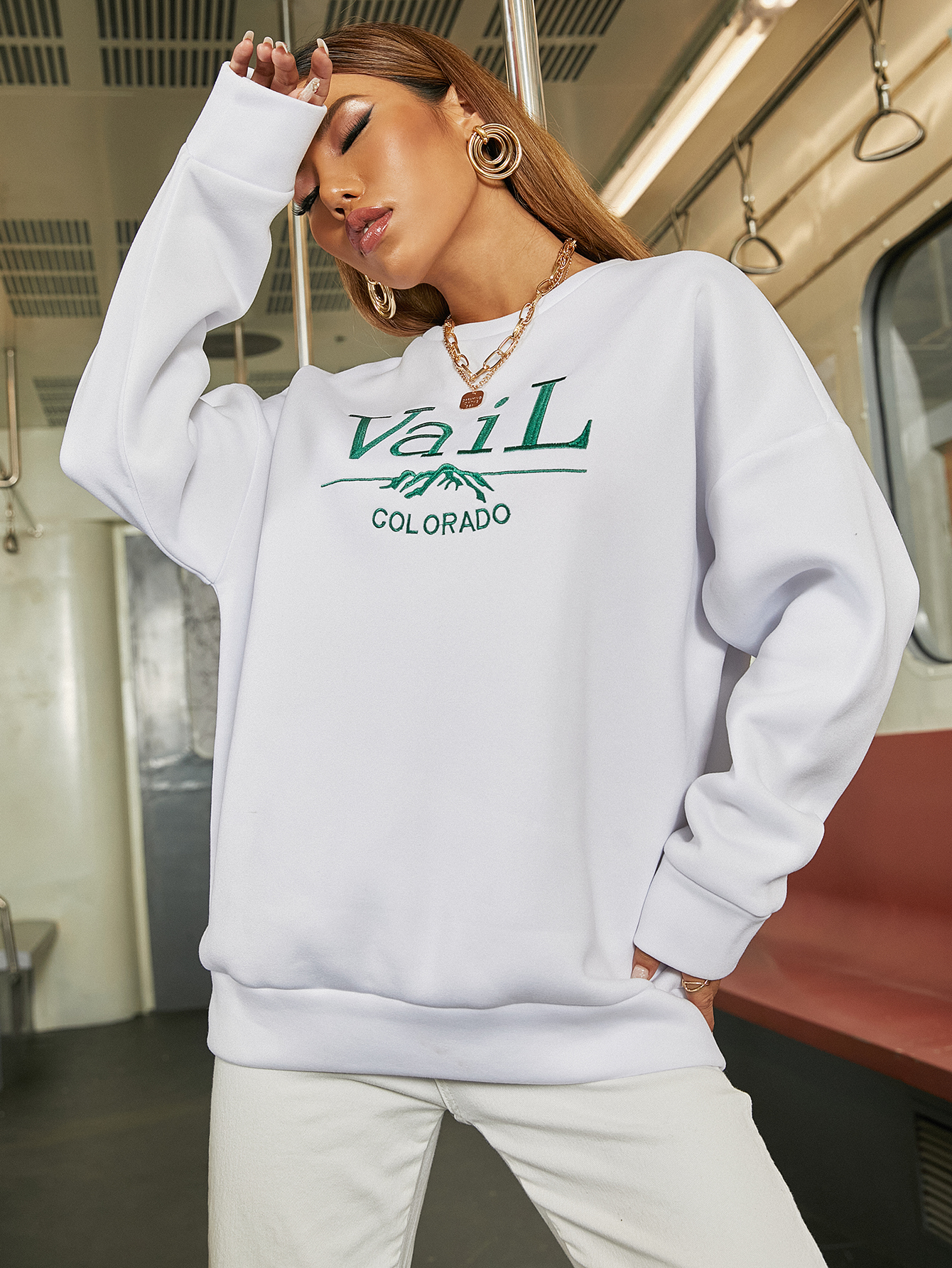 Letter Graphic Drop Shoulder Sweatshirt Sai Feel