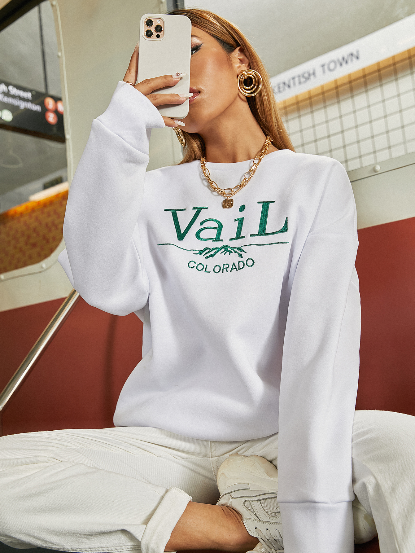 Letter Graphic Drop Shoulder Sweatshirt Sai Feel