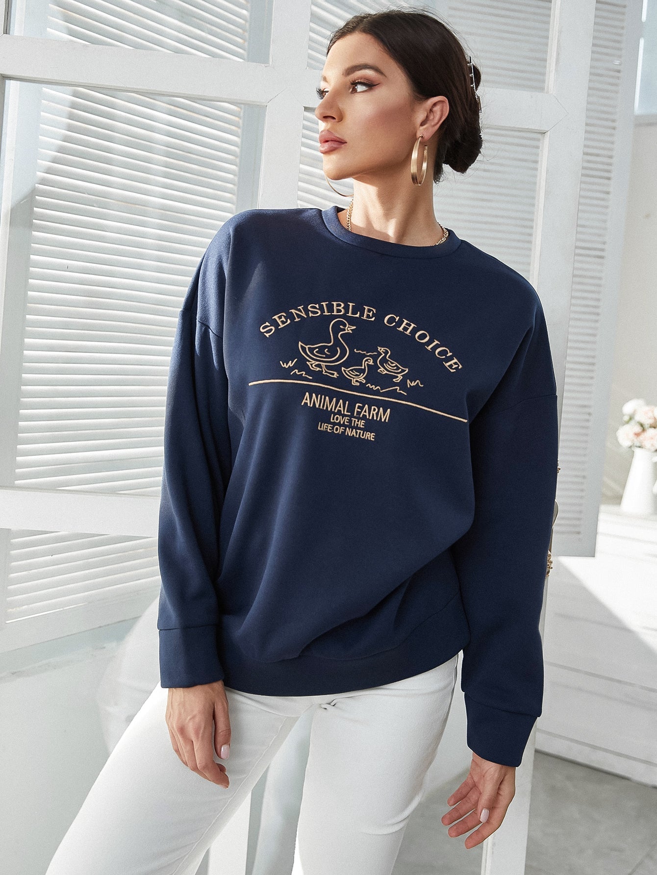 Letter Graphic Drop Shoulder Sweatshirt Sai Feel