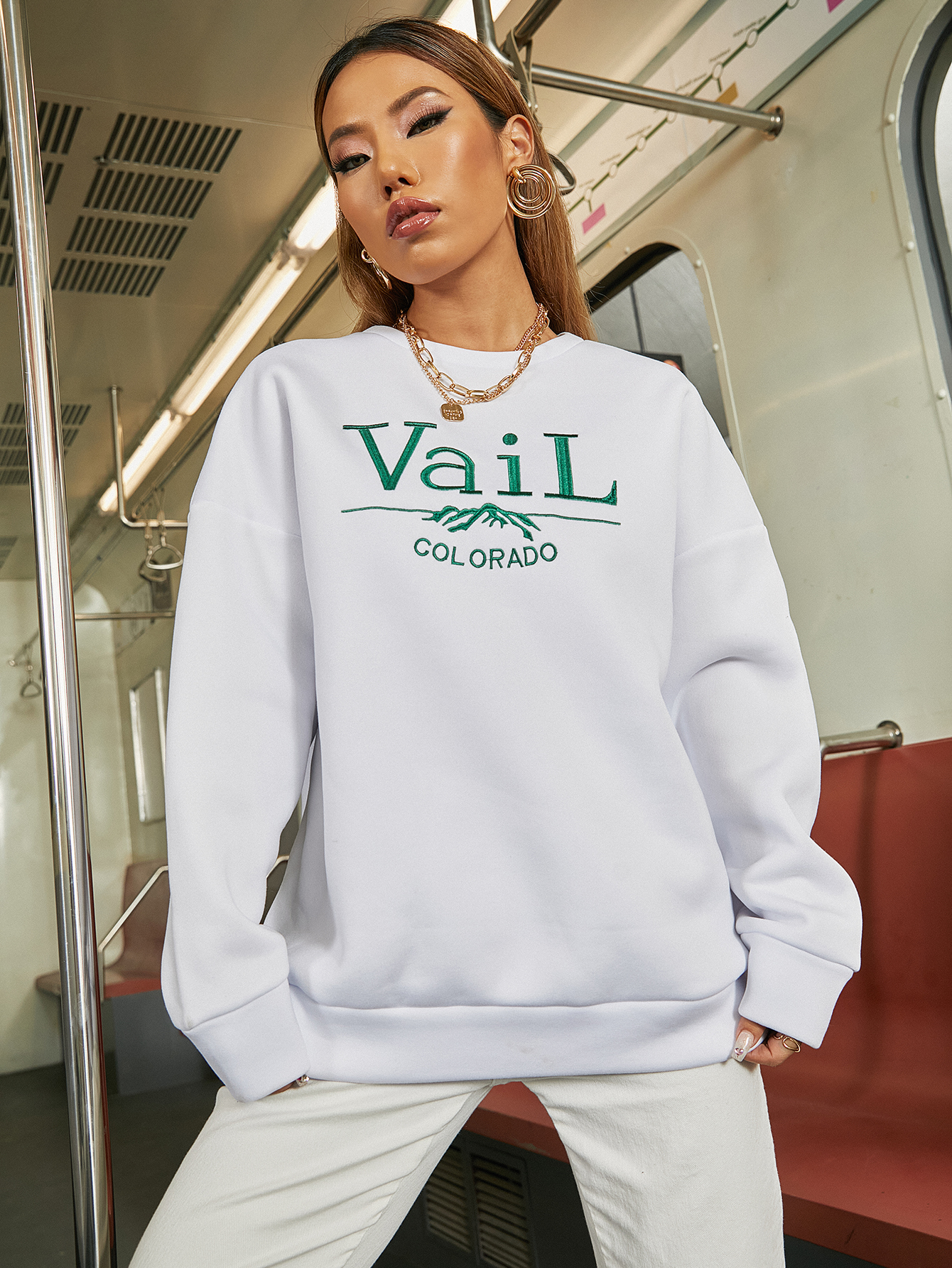 Letter Graphic Drop Shoulder Sweatshirt Sai Feel