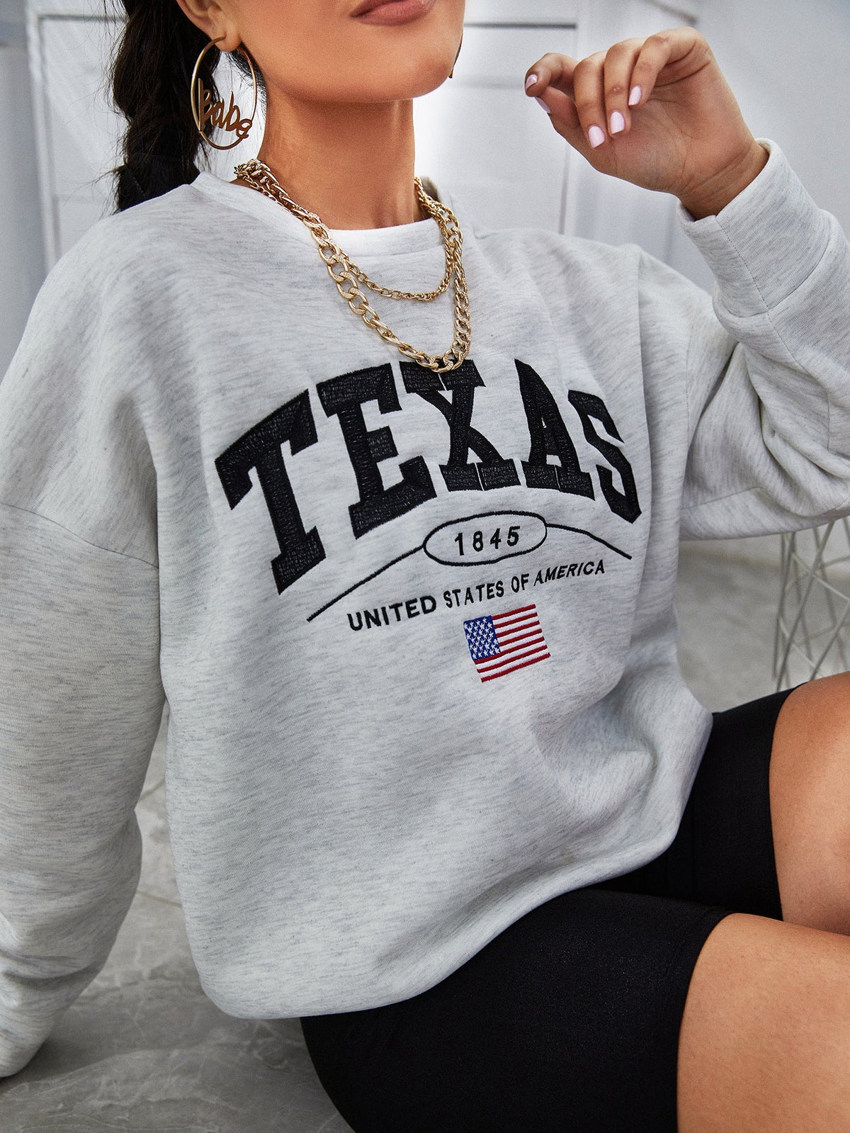 Letter Graphic Drop Shoulder Sweatshirt Sai Feel