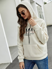 Letter Graphic Lined Drawstring Hoodie Sai Feel