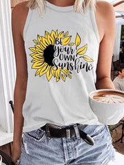 Letter Print Crew Neck Sleeveless Tank Top Sai Feel