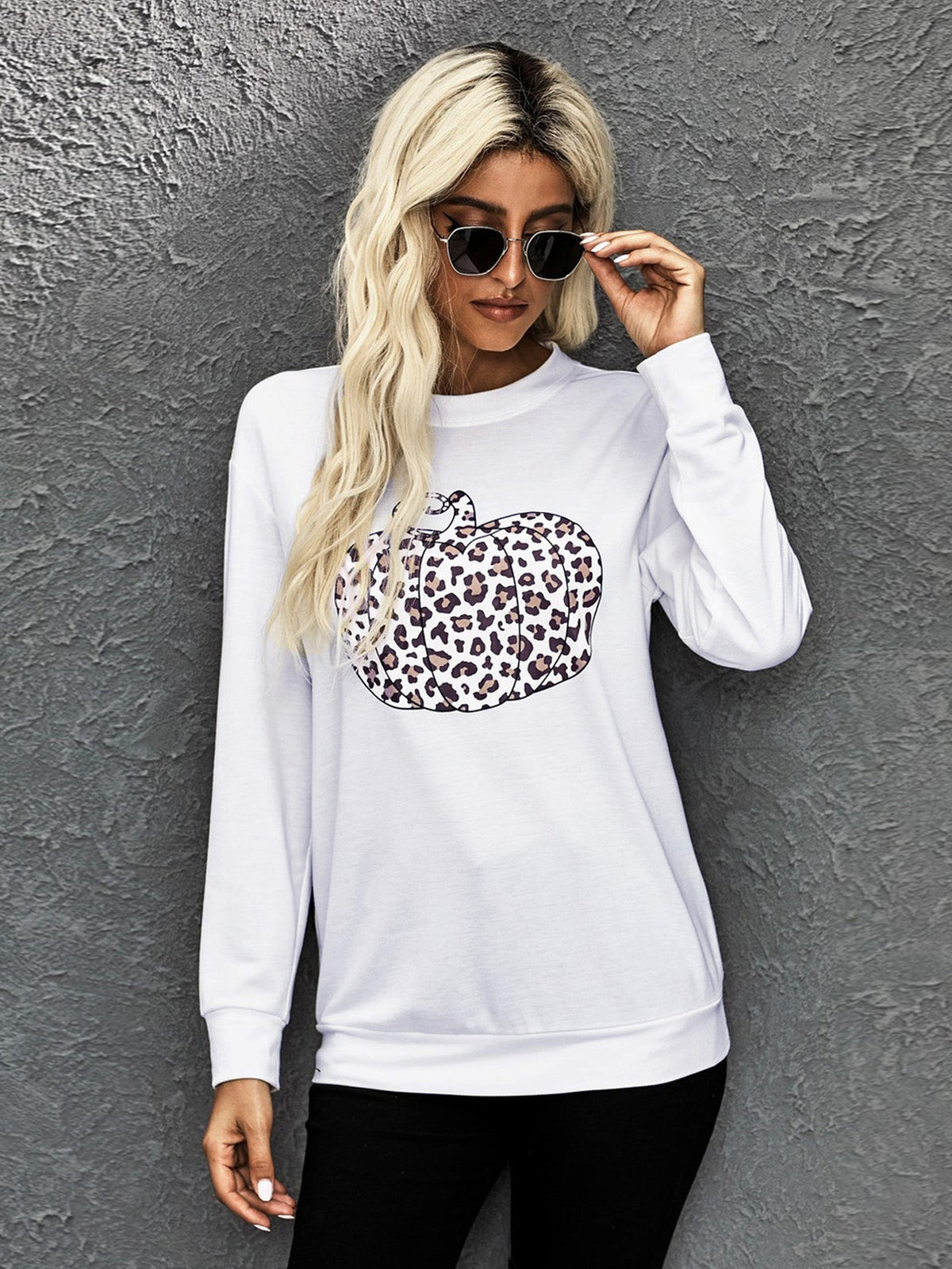 Long Sleeve Crew Neck Pumpkin Pattern Printing Shirt Sai Feel