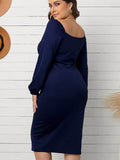 Long Sleeve Front Knot Plus Size Midi Dress Sai Feel