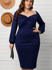 Long Sleeve Front Knot Plus Size Midi Dress Sai Feel