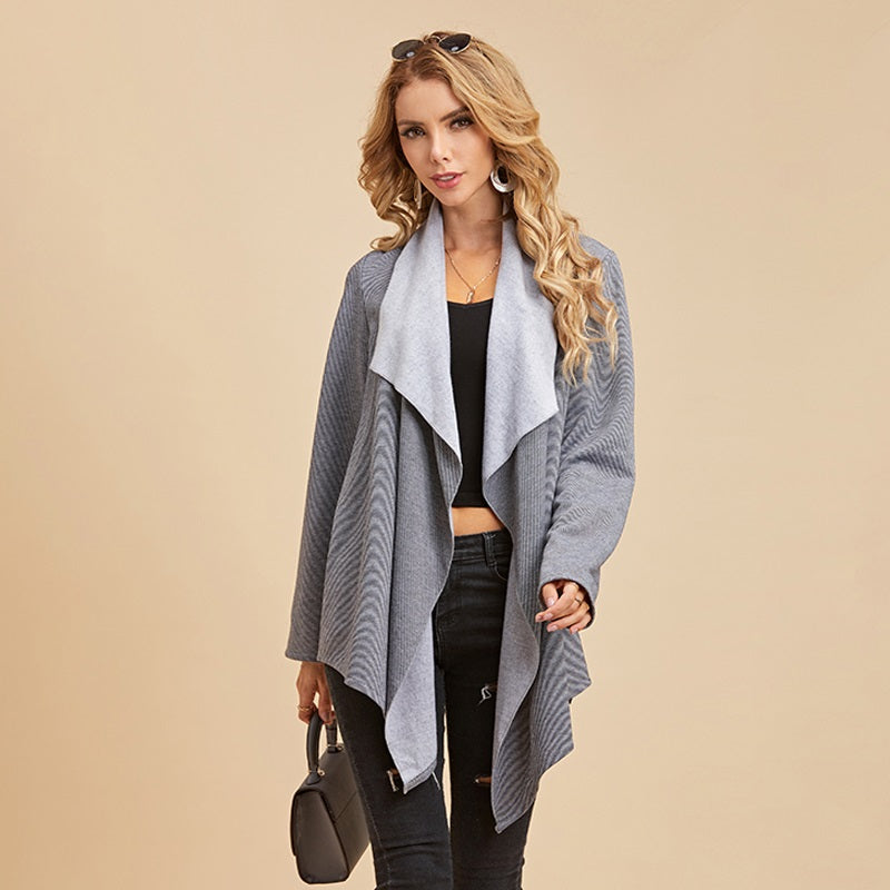 Long Sleeve Waterfall Collar Front Wrap Coat jacket Sai Feel