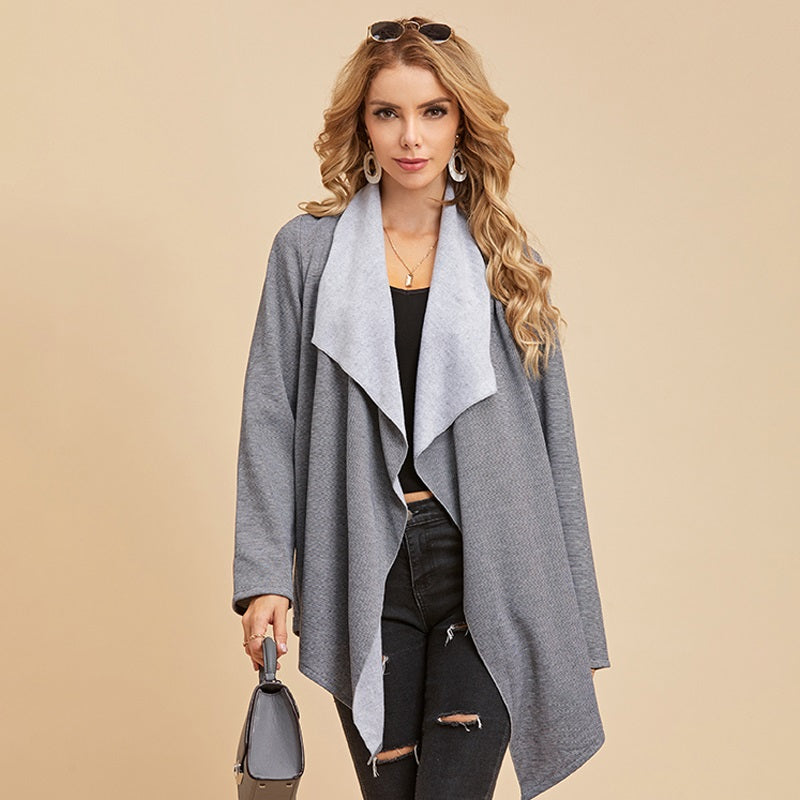 Long Sleeve Waterfall Collar Front Wrap Coat jacket Sai Feel