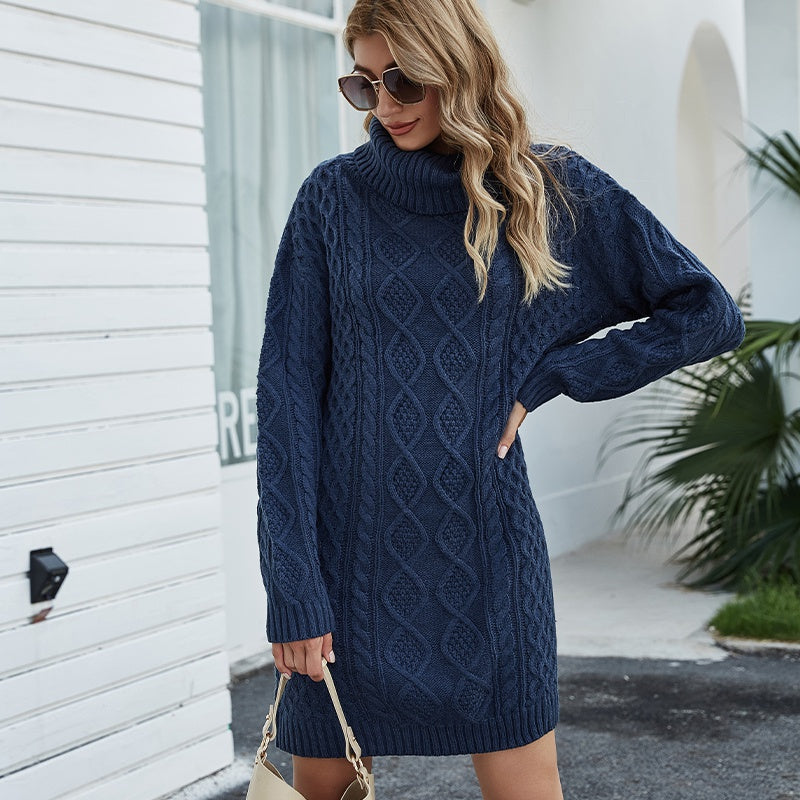 Long Turtleneck Sweater Autumn and Winter Loose Sweater Knitted Dress Sai Feel