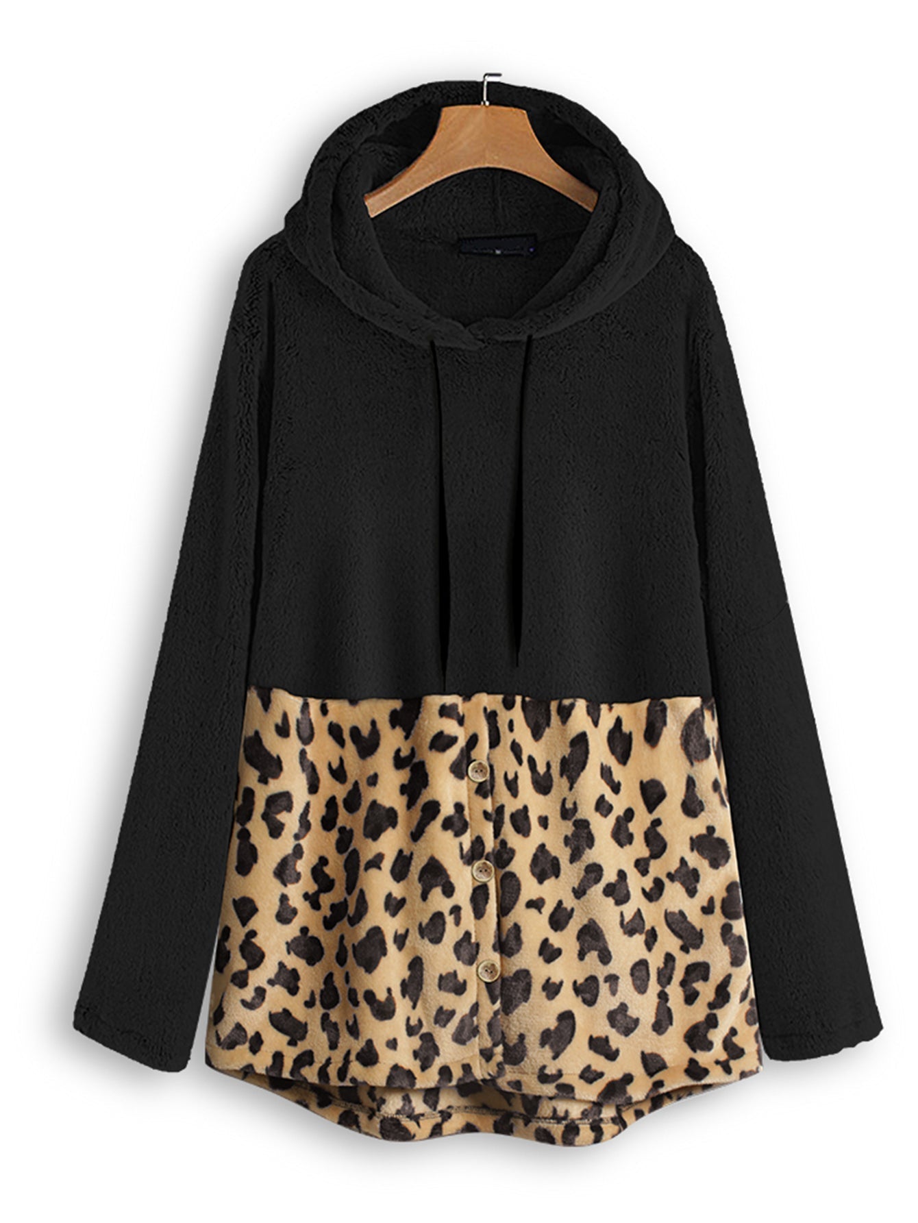 Long sleeve leopard print patchwork blouse hoodie Sai Feel
