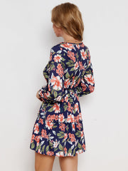 Long sleeve loose floral corrugated dress Sai Feel
