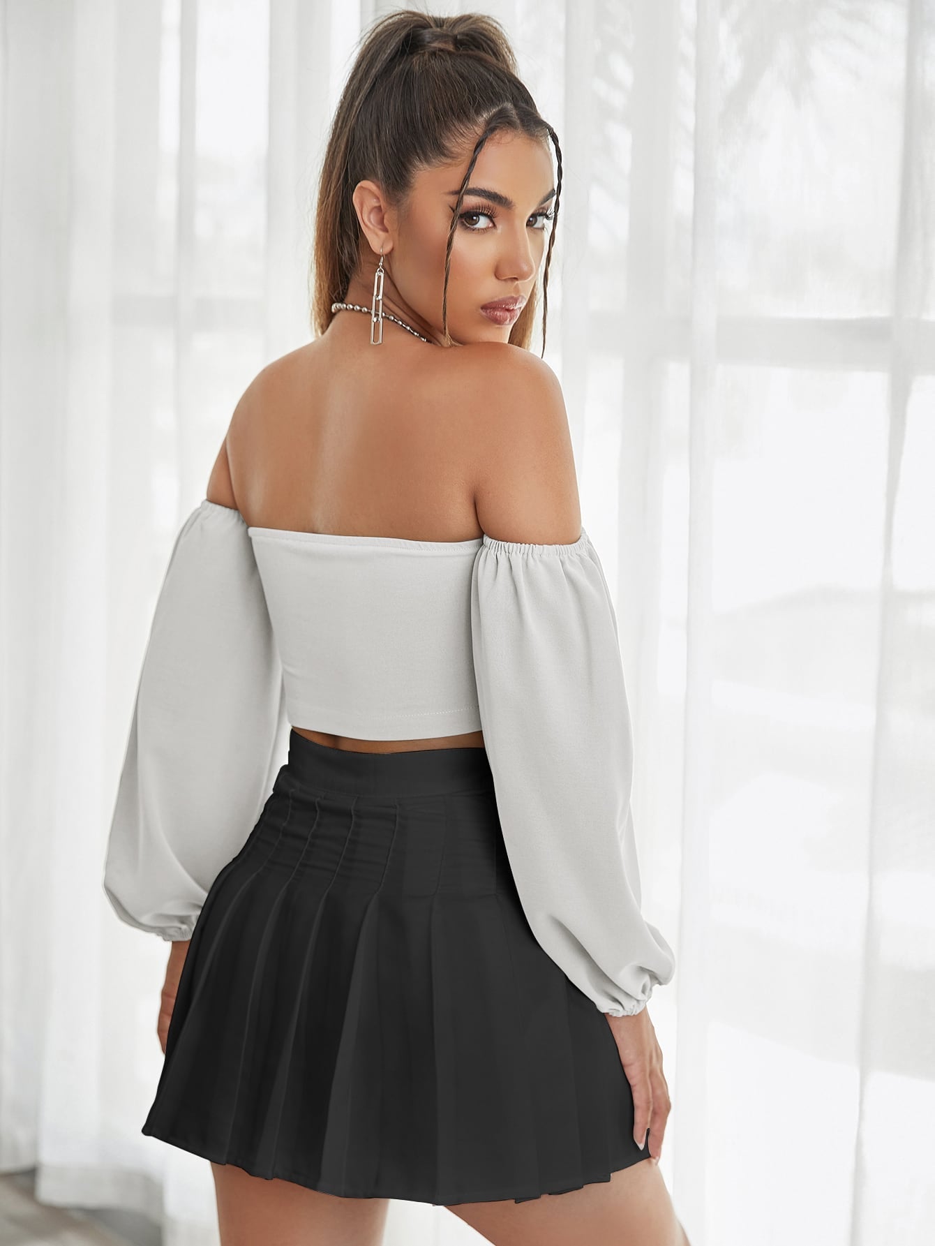 Long sleeved Strapless zipper blouse Sai Feel