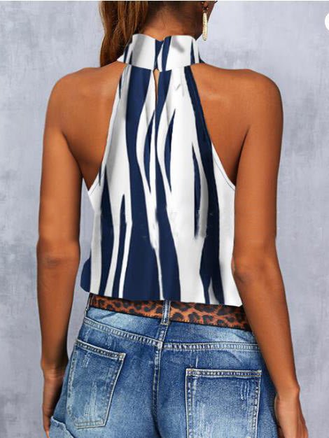 Loose Halterneck Striped Sleeveless Tank Tops Sai Feel