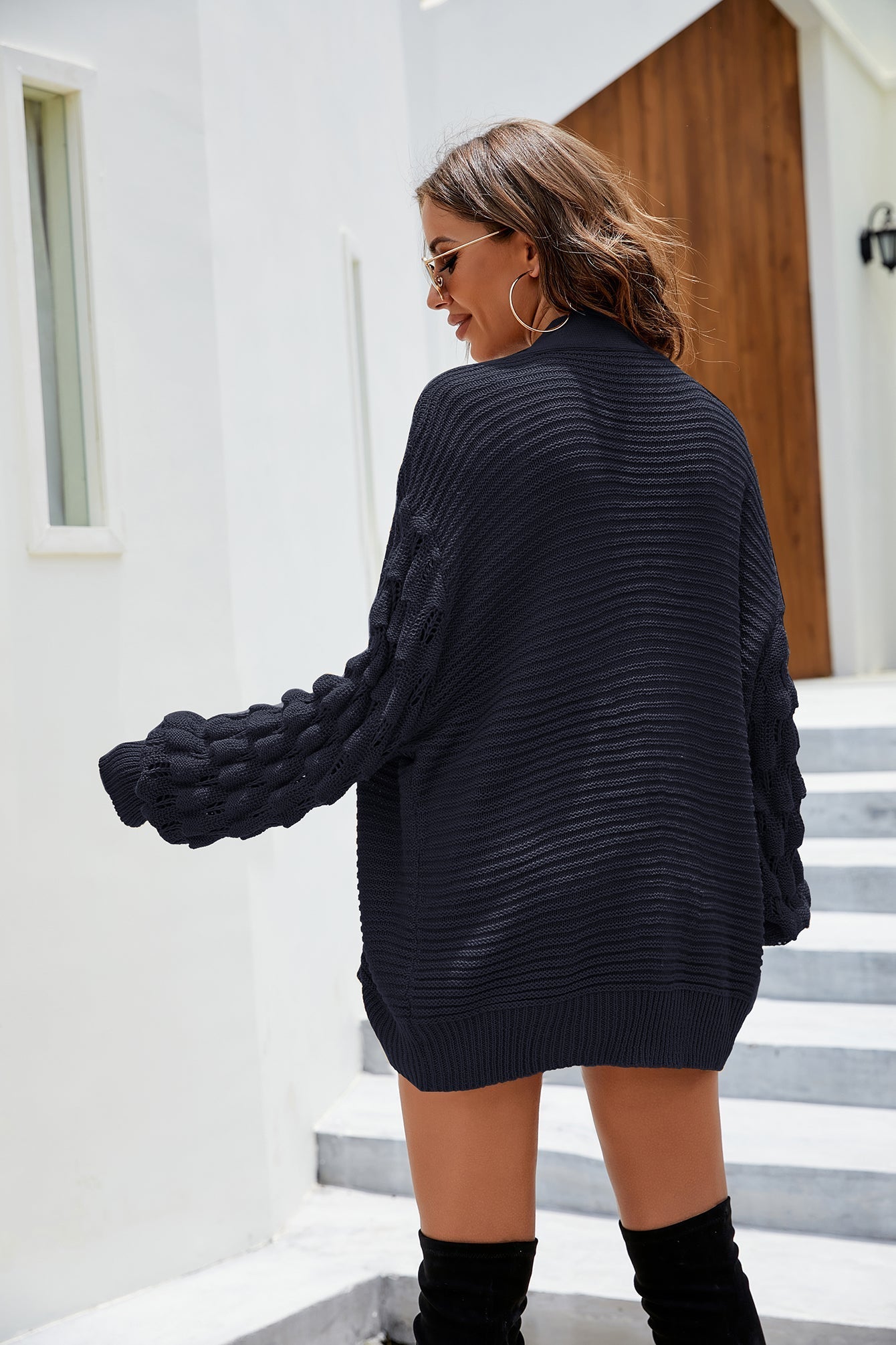 Loose Lantern Sleeve Knit Cardigan Sai Feel