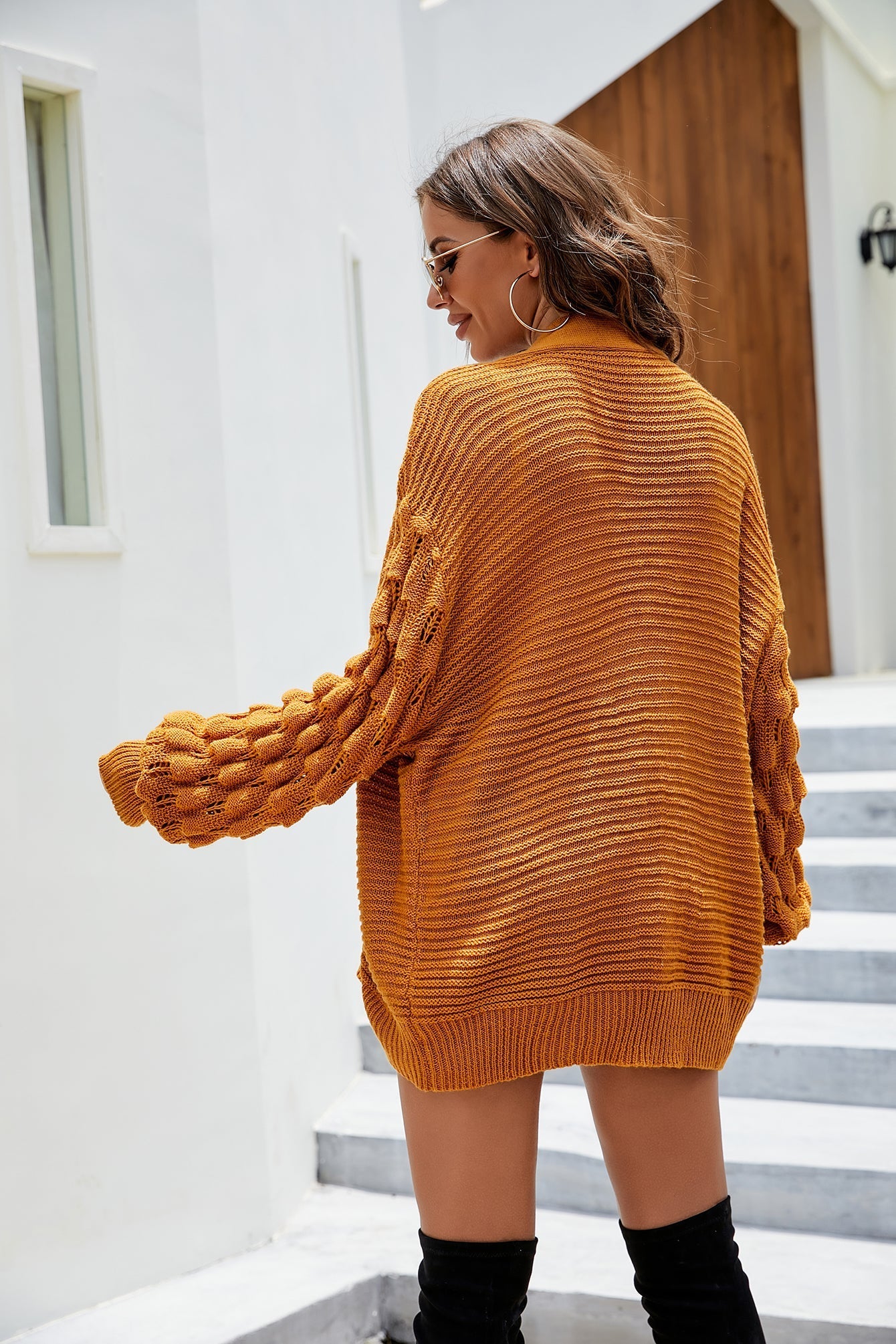 Loose Lantern Sleeve Knit Cardigan Sai Feel