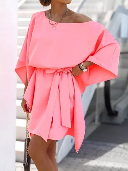 Loose Off-Shoulder Belted Doll Sleeve Dress Sai Feel