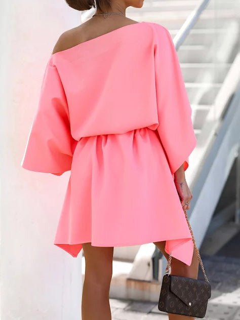 Loose Off-Shoulder Belted Doll Sleeve Dress Sai Feel