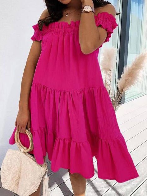 Loose One Word Collar Ruffle Dress Sai Feel