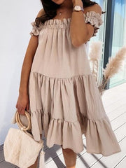 Loose One Word Collar Ruffle Dress Sai Feel