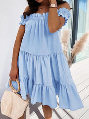 Loose One Word Collar Ruffle Dress Sai Feel