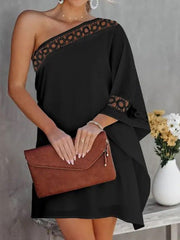 Loose Solid One Shoulder Lace Panel Dress Sai Feel