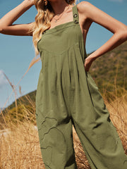 Loose Stitching Solid Color Cotton Casual Sleeveless Sling Jumpsuit Sai Feel