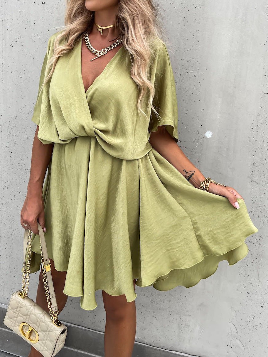 Loose V-Neck Short Sleeve Mini Dress Sai Feel