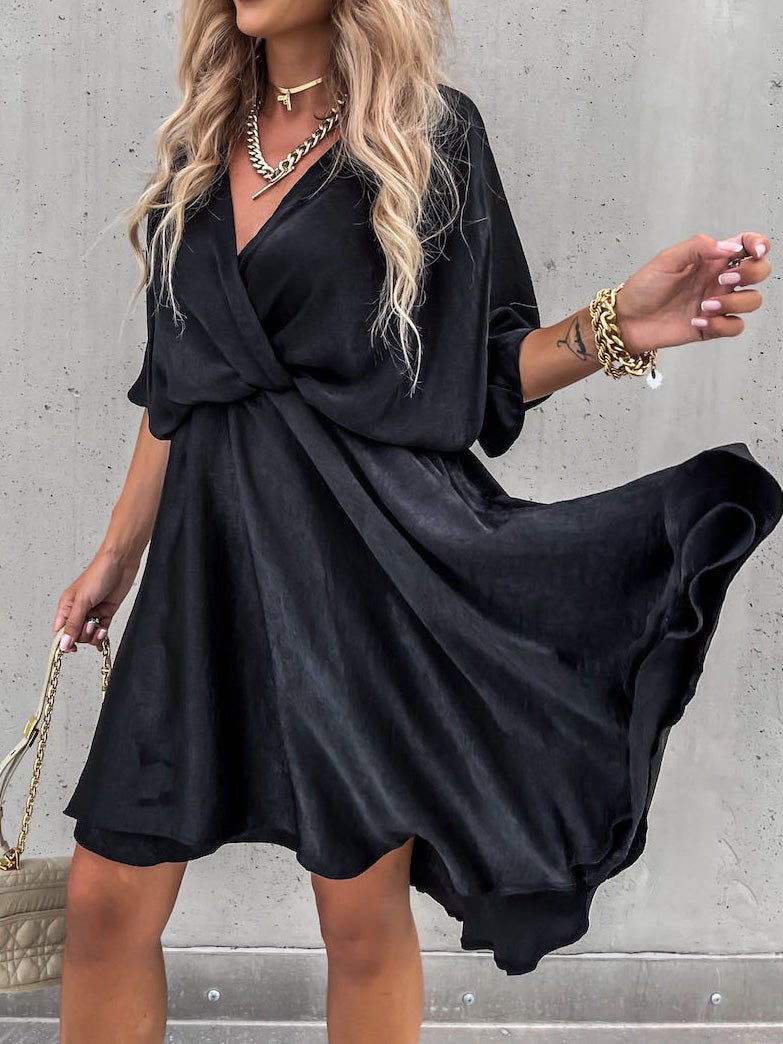 Loose V-Neck Short Sleeve Mini Dress Sai Feel