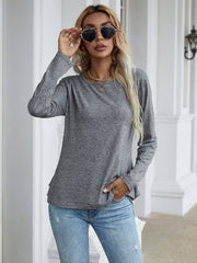 Loose casual round neck long-sleeved pullover back lace stitching solid color t-shirt Sai Feel