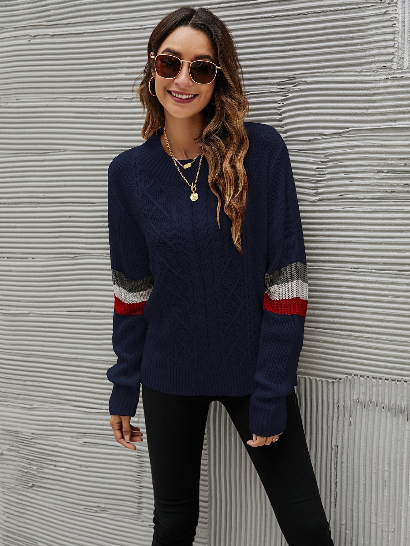 Loose round neck long-sleeved knitted sweater Sai Feel