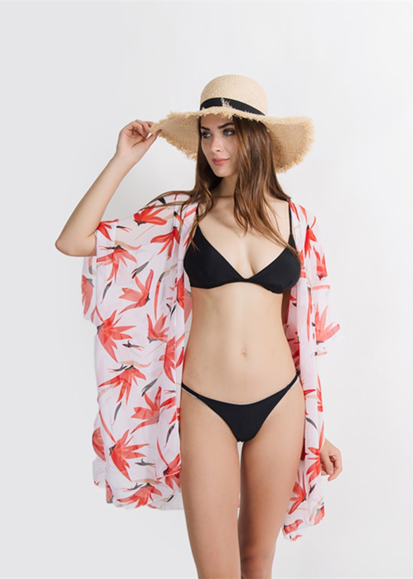 Maple Print Beach Cover Up Shawl Sai Feel