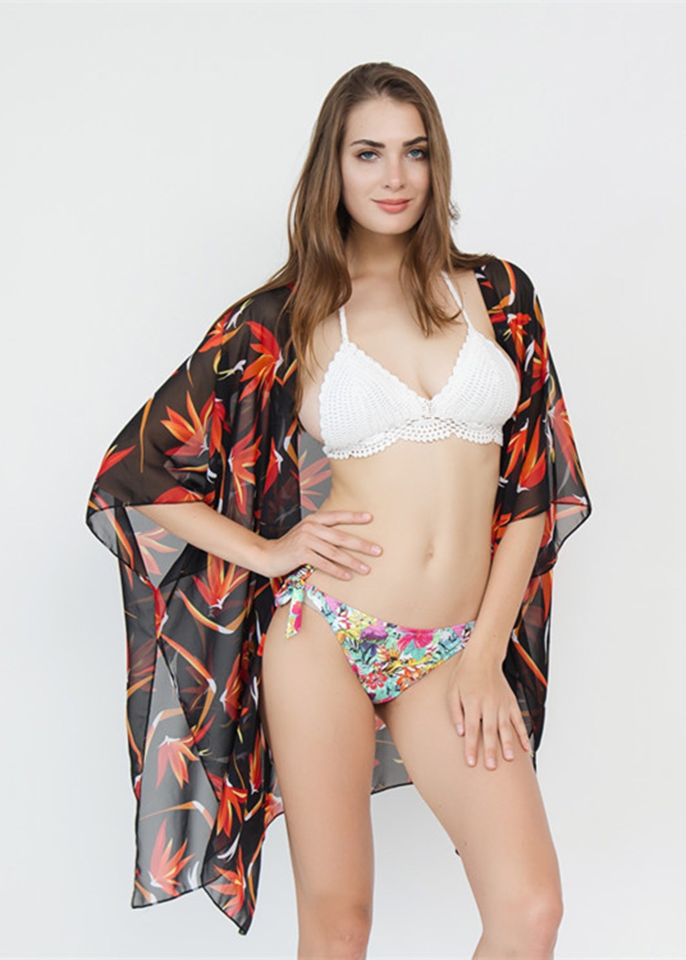 Maple Print Beach Cover Up Shawl Sai Feel