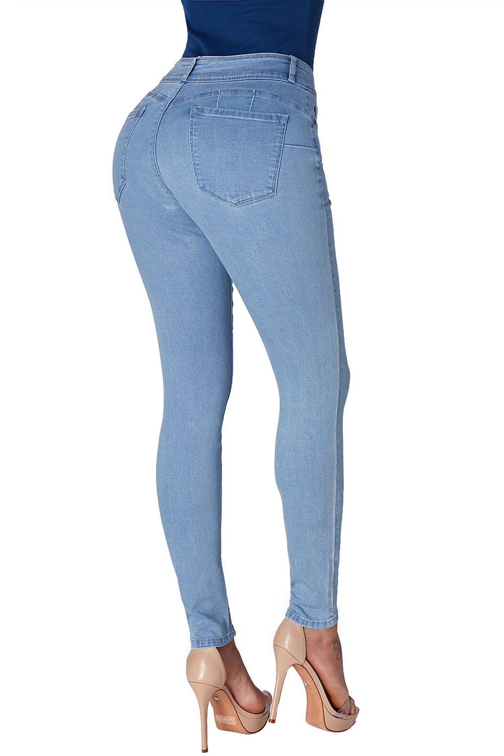 Medium Denim Cuffed Butt Lifting Skinny Jeans Sai Feel