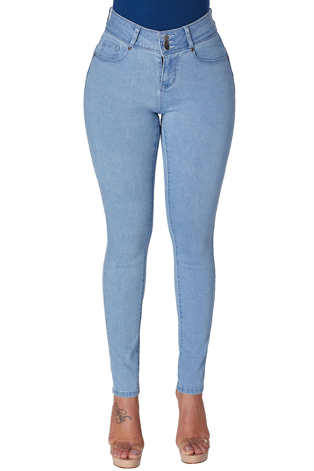 Medium Denim Cuffed Butt Lifting Skinny Jeans Sai Feel