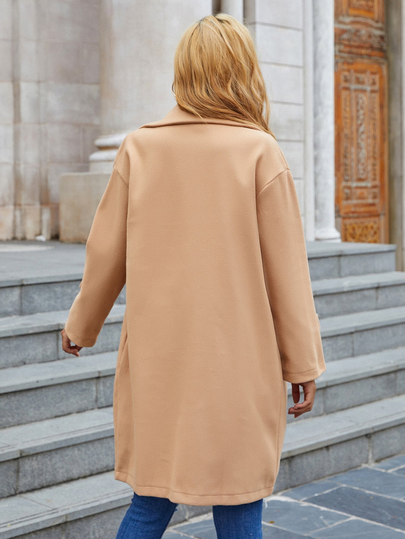 Mid-length khaki one-button long-sleeved coat Sai Feel