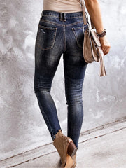 Middle Waist Ripped Skinny Stonewashed Jeans Sai Feel