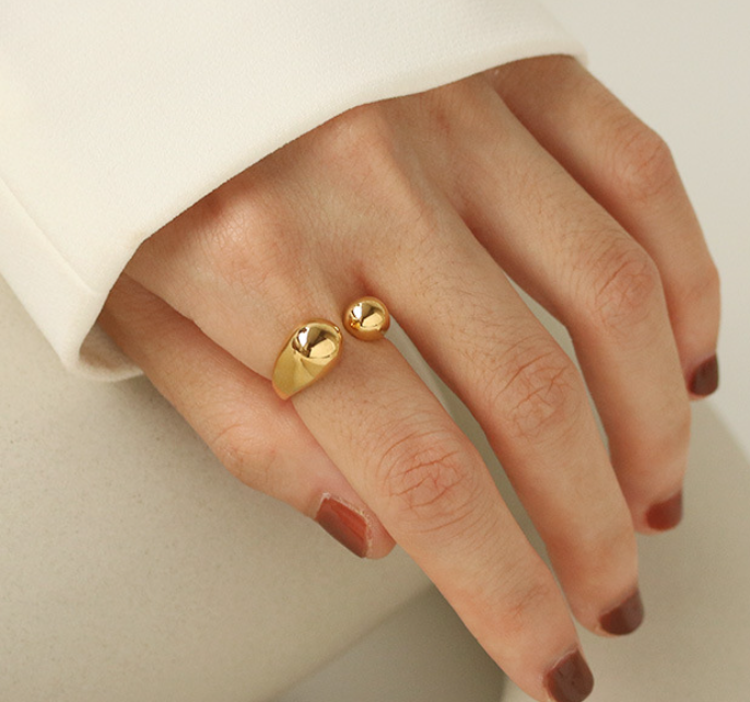 Minimalist Open Ring Female Internet Influencer Cold Style Simple Ball Brass Gold Plated Glossy Ring Bracelet Sai Feel