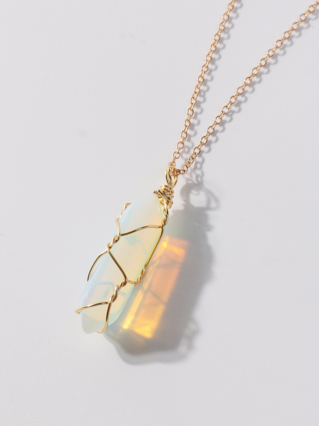 Natural Six Prisms Stone Golden Necklace Sai Feel