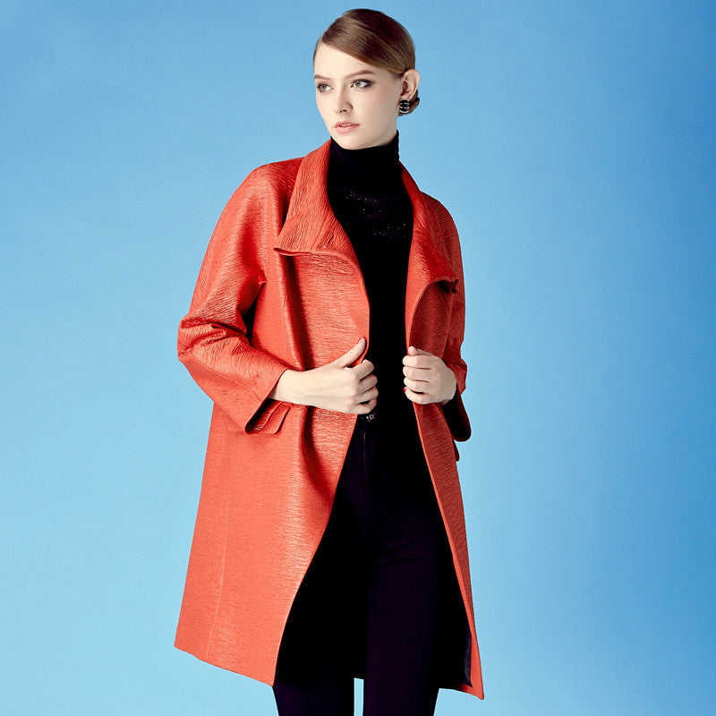 New autumn and winter women's coat stand collar double-breasted trench coat jacket Sai Feel