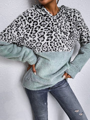 New leopard print stitching pullover hooded long-sleeved knitted jacket Sai Feel