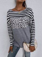 New loose round neck pullover casual leopard printing long-sleeved t-shirt Sai Feel