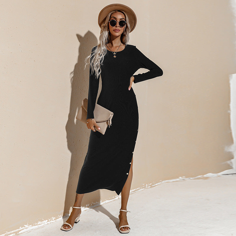 Alexina Long Sleeve Ribbed Knit Maxi Dress - Black - FINAL SALE